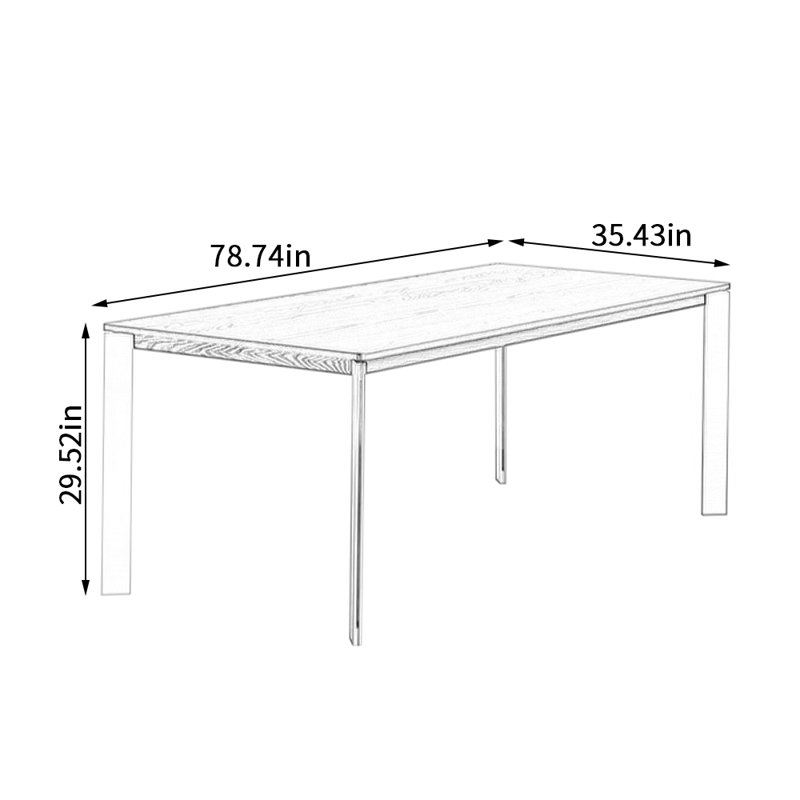 Bureau d'écriture rectangulaire en bois de frêne, H 29,52 po x l 78,74 po x P 35,43 po