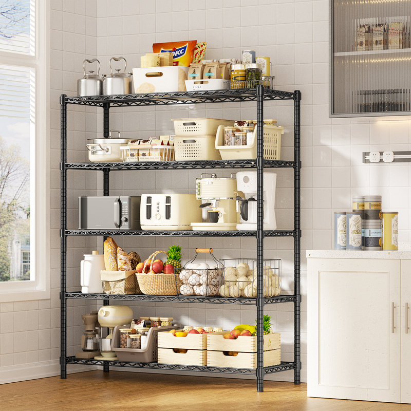 Height-Adjustable Garage Wire Shelving Unit For Kitchen, Laundry Room, Pantry, Warehouse, Basement, Black