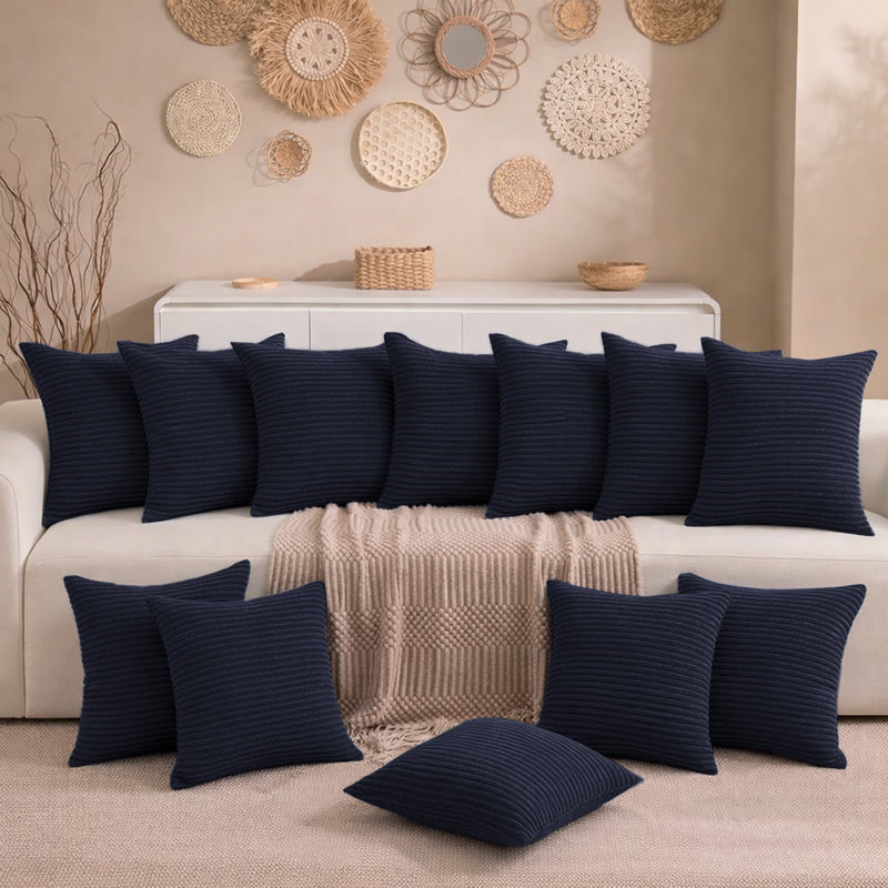 Aspire Homeware Striped Square Velvet Cushion Cover, Navy, Pack of 12