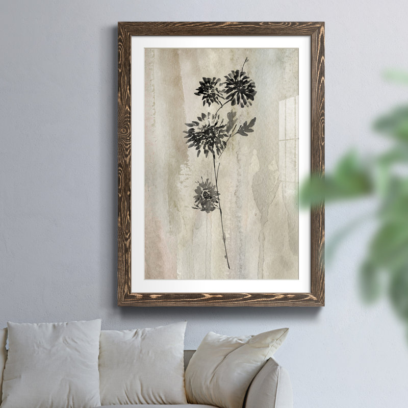 Sumi-e Silhouette IV - Cadre photo, reproduction d'art sur papier, Papier, cadre noyer, H 31,5 po x l 23,5 po x P 1,5 po