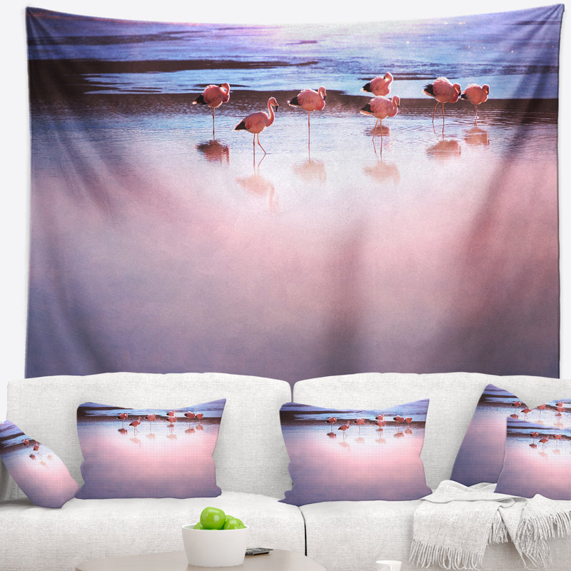 Tapisserie flamant rose oiseaux on bolivie beach, H 32 po x l 39 po