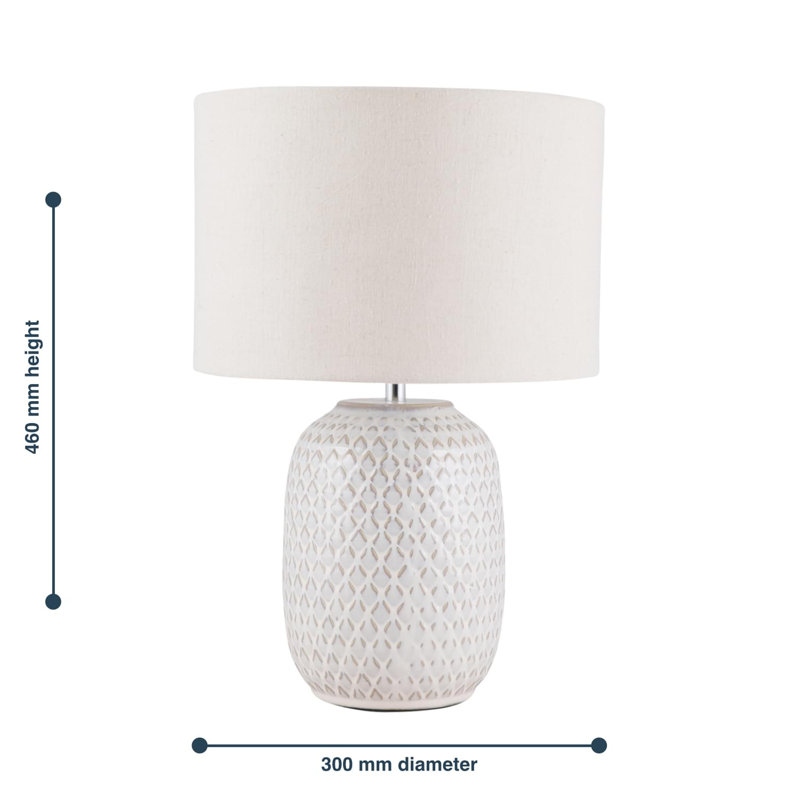 Set Of 2 Reactive Glazed Textured Grey Ceramic Table Light With Natural Linen Cylinder Fabric Shade