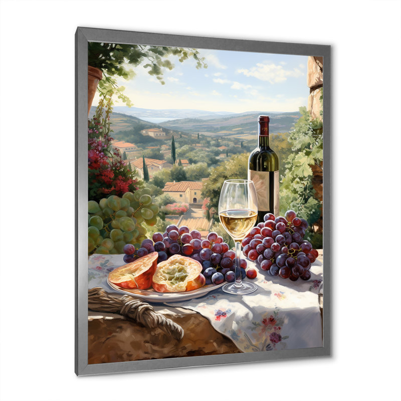 «Vineyard Romantic Charm Landscape I», reproduction d'art sur toile, Cadre simple argenté, H 44 po x l 34 po x P 1,5 po