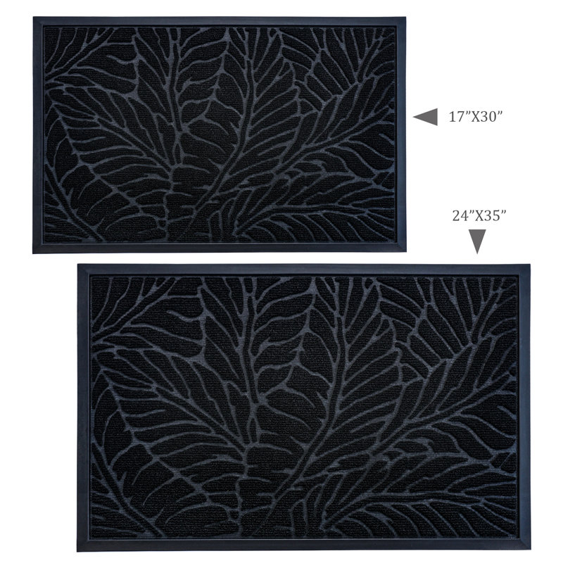 Personalizable Non-Slip Floral Outdoor Doormat, 38.1cm W x 61cm L, Black