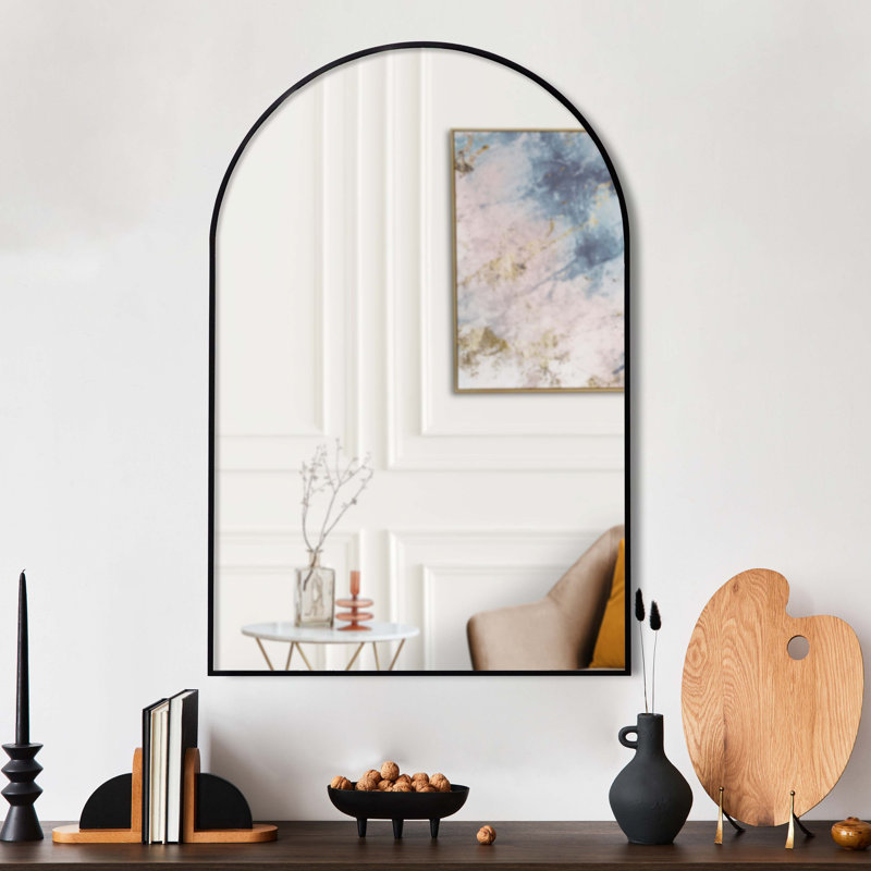 Metal Wall Mirror, 90cm H x 60cm W, Black
