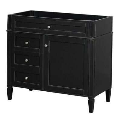 Meuble-lavabo de salle de bain 36 po sans lavabo supérieur, armoire de rangement moderne avec 2 tiroirs et un tiroir basculant, structure en bois massif 