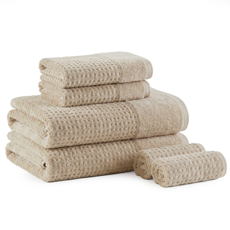 Spa Waffle Cotton Jacquard Bath Towel 6 Piece Set, Natural