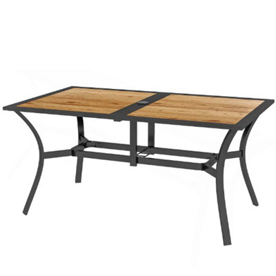 Stable Faux Wood Rectangle Outdoor Dining Table,Rectangle Outdoor Dining Table,Rectangular Patio Table With Umbrella Hole