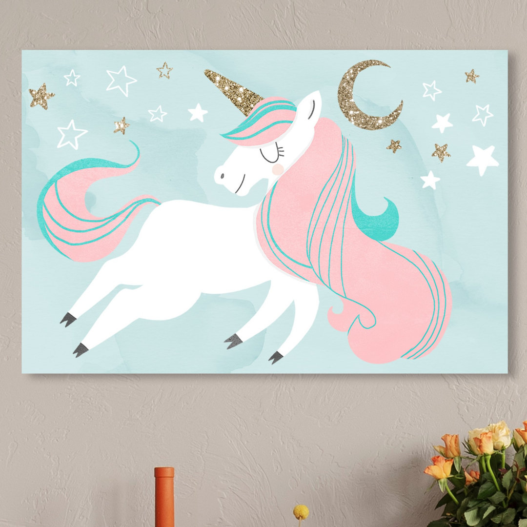 'Unicorn and the Moon' Graphic Art on Wrapped Canvas