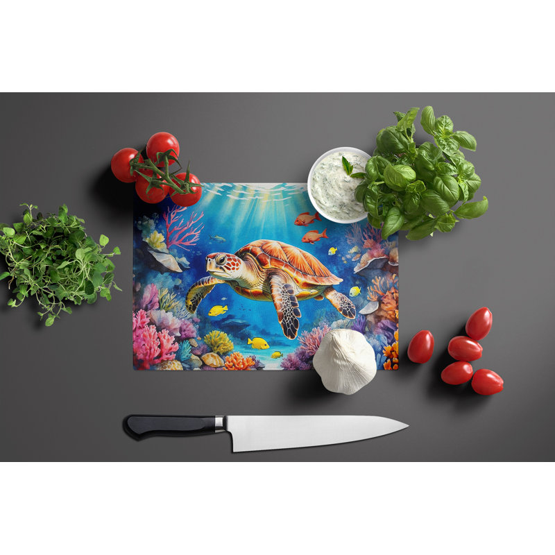 Turtle and Reefs Glass Cutting Board