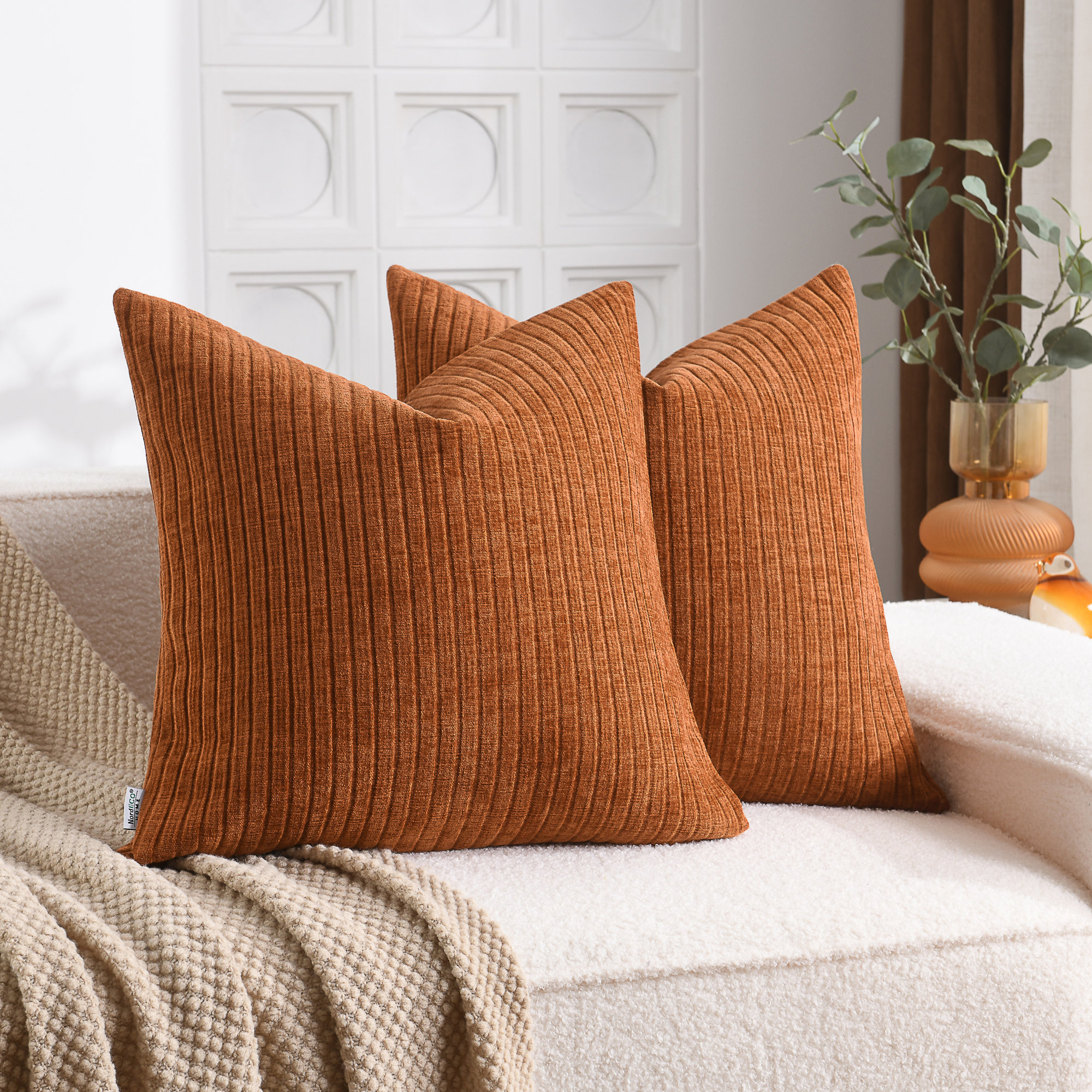 NordECO HOME Soft Chenille Stripes Solid Cushion Cover Cozy Neutral Farmhouse Pillow Covers & Reviews | Wayfair