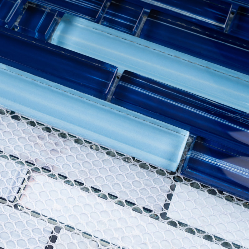 Carreau de mosaïque linéaire en verre naturel, Bleu