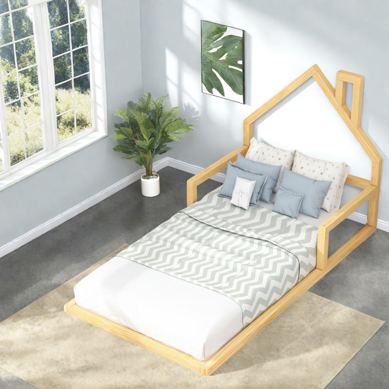 Lit simple en bois robuste avec tête de lit moderne
