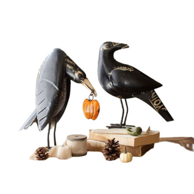 Kalalou 2-Piece Recycled Iron Crow Set – 16.5 Inch Height, Handmade Halloween Figurines