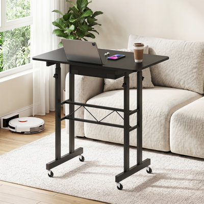 Bureau pour travailler debout, bureau d'ordinateur réglable en hauteur avec tiroir en tissu, support pour tablette noir