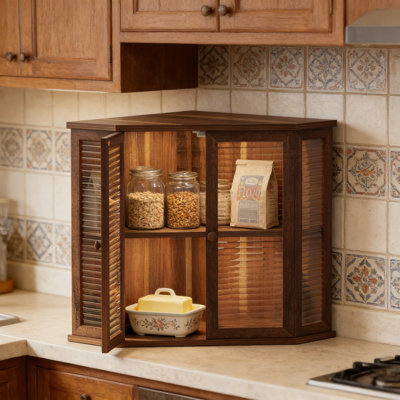 Corner Bread Box For Kitchen Countertop With Glass Door, Premium Wood Bread Storage Container For Homemade Bread, Baguettes And Pastries, Space-Saving Design