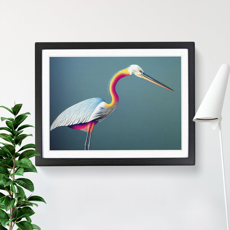 Inconceivable Heron Bird - Single Picture Frame Print, 46cm H x 64cm W x 2cm D, Black