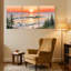 Paysage et nature, coucher de soleil, vagues d'oiseaux, arbres, reflet, ensemble de 3 toiles murales-1670424705