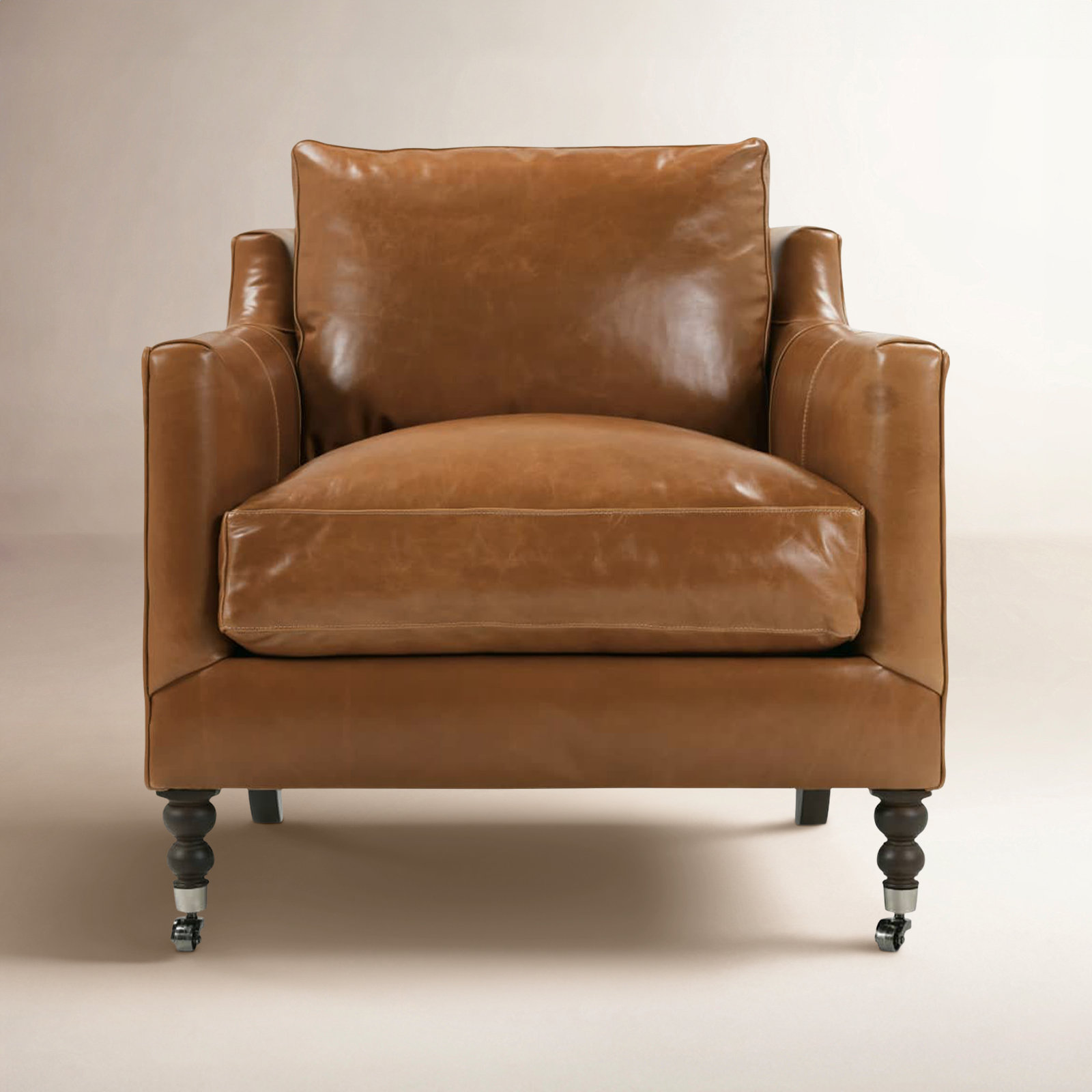Madeline 33" W Armchair, Carob, Brown Genuine Leather