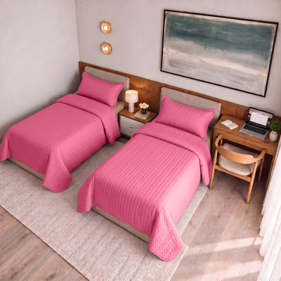 Twin Embossed Leaf Quilt Coverlet Set – 2 Bedspreads & 2 Pillowcases