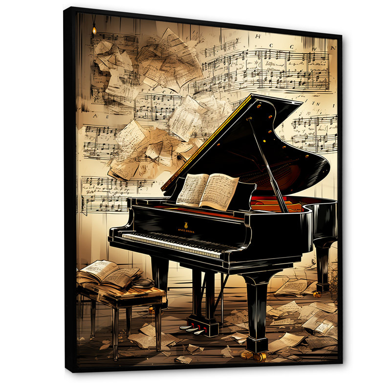 Classical Black Piano Sonata I - Piano, art mural, Cadre flottant noir, H 20 po x l 12 po x P 1 po