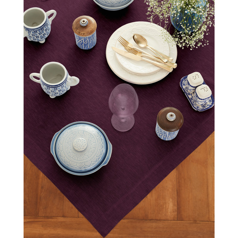 100% Pure Linen Table Throw - Athena, Chambray Burgundy
