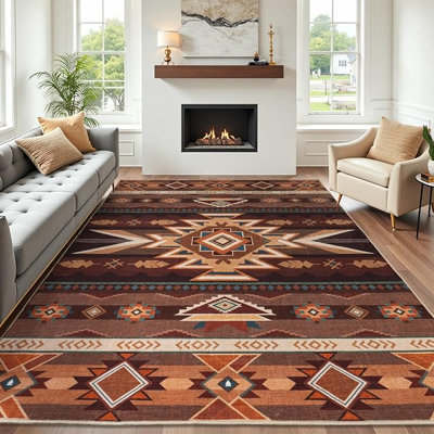 Tapis tribal antidérapant 8 pi x 10 pi Boho Southwestern