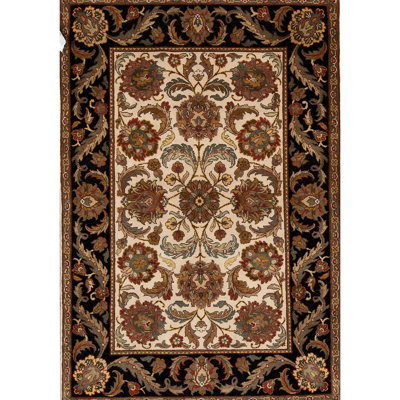 Hand-Knotted High-Quality Ivory and Black Area Rug