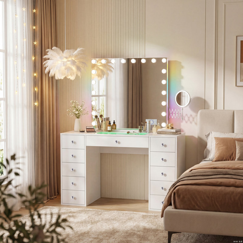 Bureau de maquillage avec miroir et lumières DEL