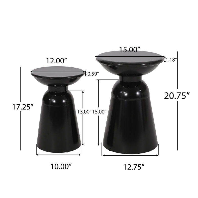 Outdoor Iron Side Tables With Flared Design, Set Of 2, Black