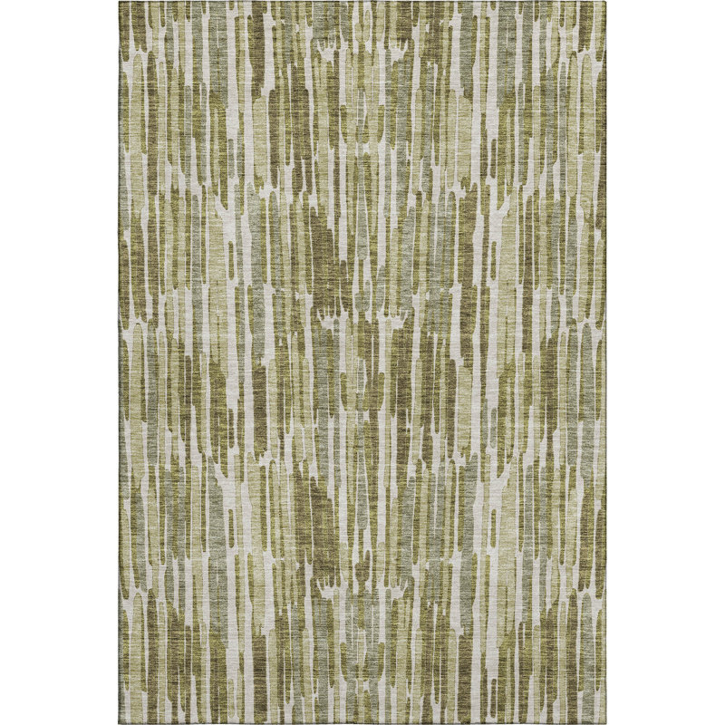 Premium Machine Washable Tweedy Olive Rug, Rectangle 2'6" x 3'10"
