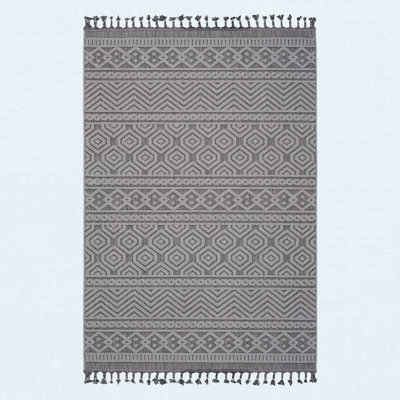 Area Rug Synthetic Fiber Stain Resistant Non-Shedding Geometric Grey White Medium 5' x 7'