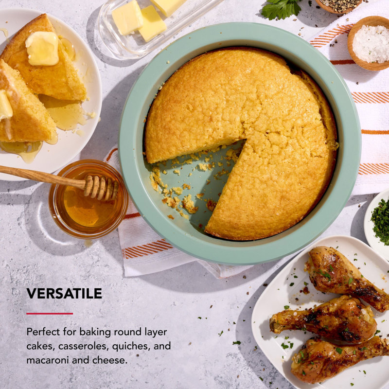9-In Nonstick Aluminized Steel Round Cake Pan, Contour Silver, Cardamom