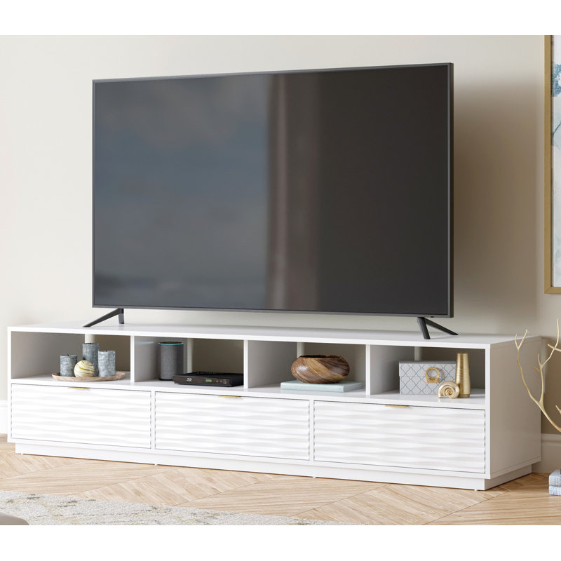 White 80'' Media Console with Cabinet and Drawers