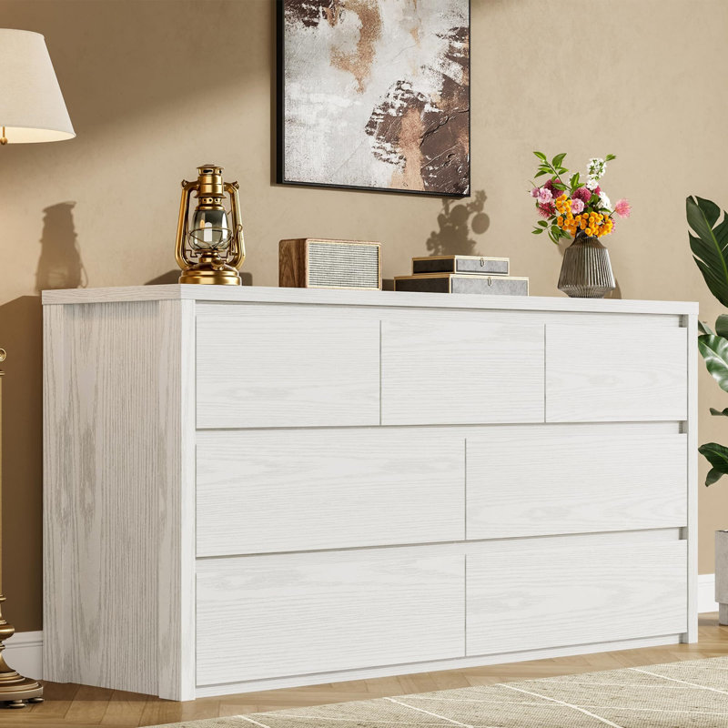 Commode 7 tiroirs en bois pour le salon, le couloir d'entrée et la chambre à coucher, White