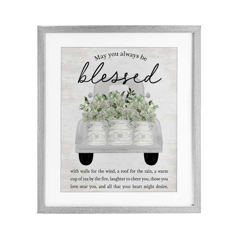 «Always Be Blessed Spring Florals», reproduction imprimée sous verre encadrée, H 21 po x l 17 po, Cadre de ferme gris