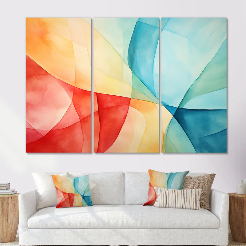 Mid-Century Pastel Color Collages III - Art mural géométrique, 28" H x 36" W x 1" D, Wrapped Canvas
