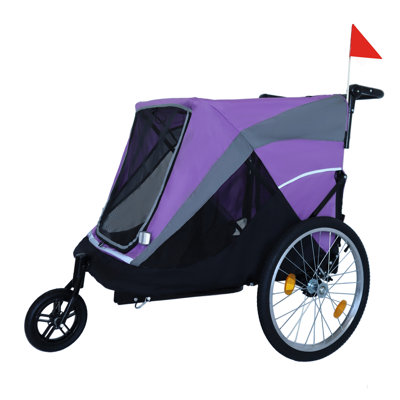 2-in-1 Bike Trailer & Push Cart for Pets - Detachable Bike Hitch & Push Handle Included - Quick Release Wheel, Internal Leash, Dual Cup Pockets and Un