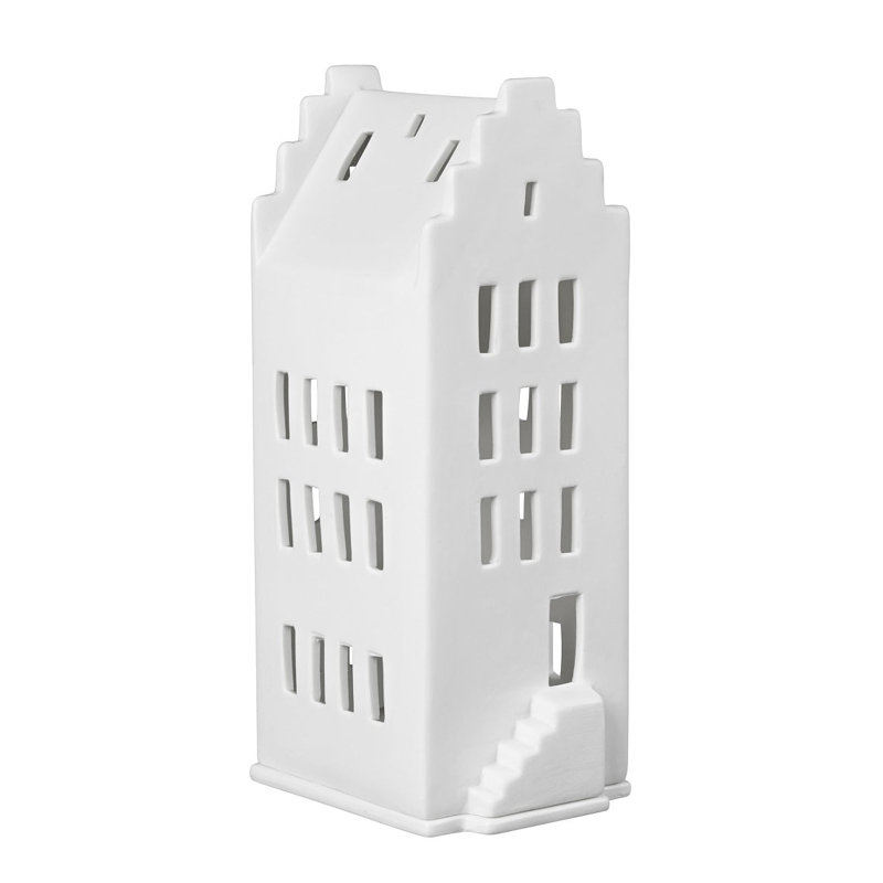 Porcelain Village House - Stepped Gable Roof, 7.9" H x 3" W x 3.5" D