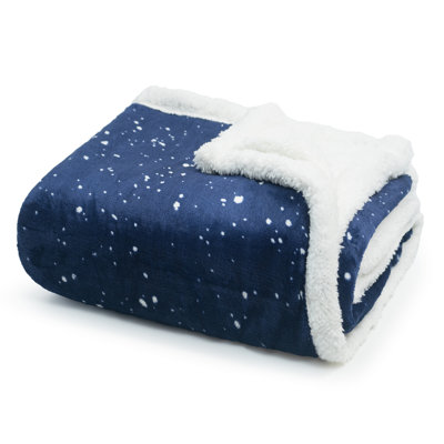 Americanflat 50X60 Printed Fleece And Reverse Sherpa Throw Blanket - Speckle Pattern - Soft Reversible Design - Cozy Comfort For Couch Or Bed - Dark Blue