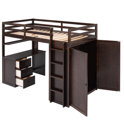 Lit mezzanine avec tiroirs, bureau et garde-robe