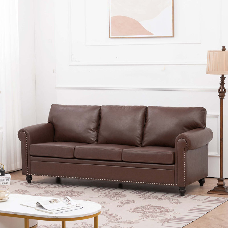 Boel 83.5'' Faux Leather Sofa, Brown Faux Leather, 83.86" W