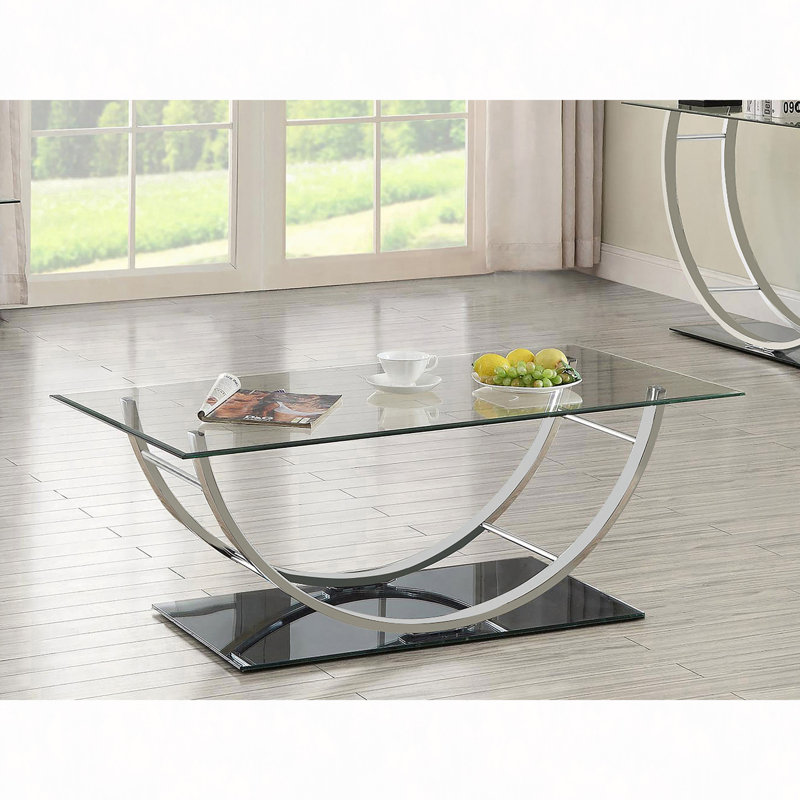 Amelia Chrome Rectangular U-Shaped Glass Top Coffee Table