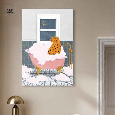 «Bathtime Cheetah at Night», impression sur toile tendance par Art Remedy
