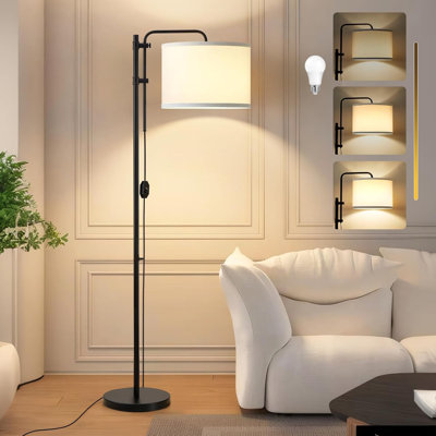 Adjustable Floor Lamp With 350° Rotating Lampshade, Dimmable Standing Lamp For Living Room