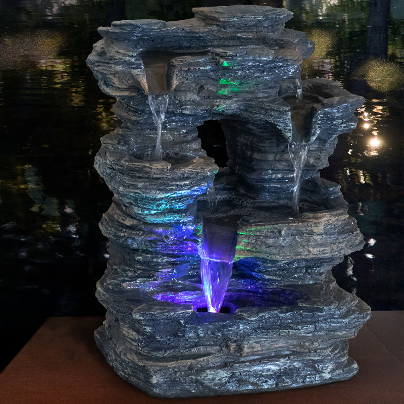 Vivo Five Stream Rustic Gray Polyresin Tabletop Fountain with Color LEDs