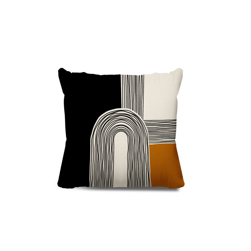 Coussin décoratif réversible intérieur / extérieur Cassie, Orange/crème/noir, H 19 po x l 19 po