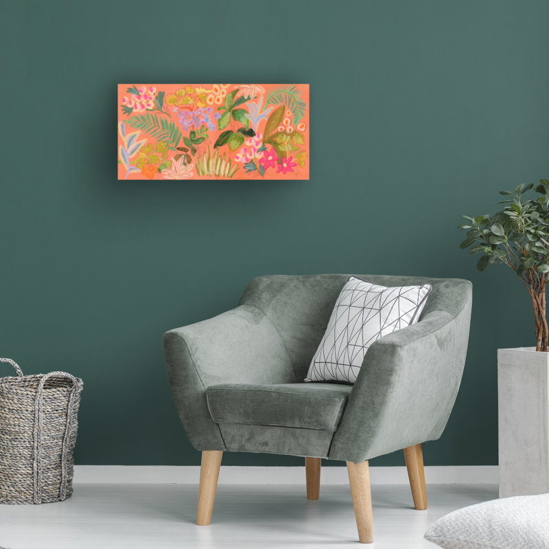 Art mural sur toile tendue - «Salmon Backgroud Floral» de Suzanne Allard pour décoration de salon, de chambre à coucher ou de bureau - 12 x 24