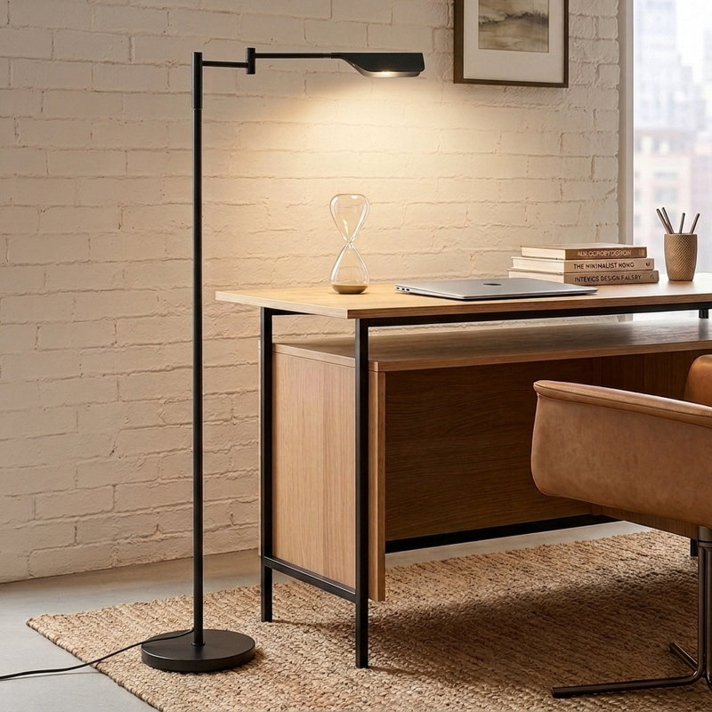 Lampe sur pied à rallonge industrielle noire 53 po avec abat-jour en métal Leaf, Noir