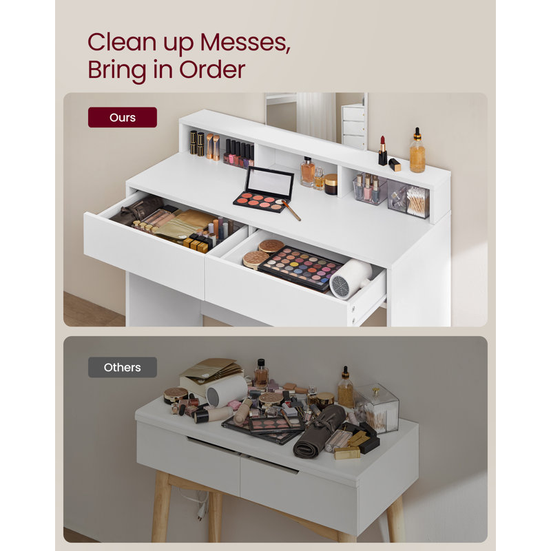 VASAGLE Vanity Desk With Large Mirror, Vanity Table With 2 Drawers And 3 Compartments, Makeup Vanity, Makeup Desk, Modern